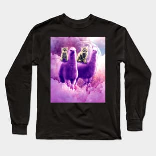 Outer Space Galaxy Kitty Cat Riding On Llama Long Sleeve T-Shirt